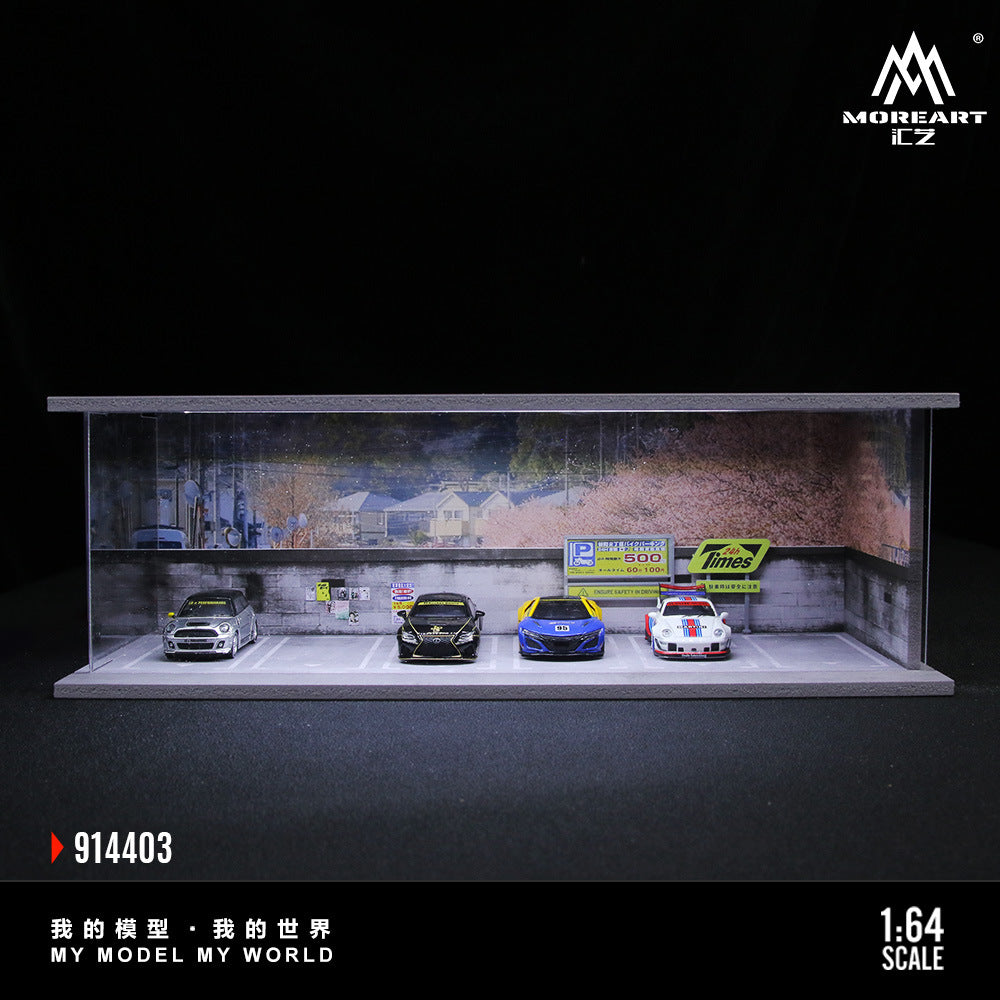 MoreArt1:64美式加油站 倉庫 櫻花停車場燈光版場景模型-CASEZONE