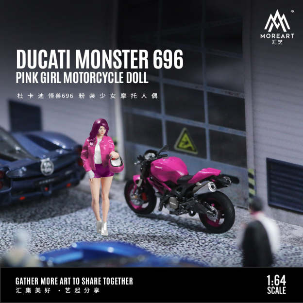 MoreArt 1:64  杜卡迪怪獸696粉裝少女摩托人偶套裝樹脂-CASEZONE