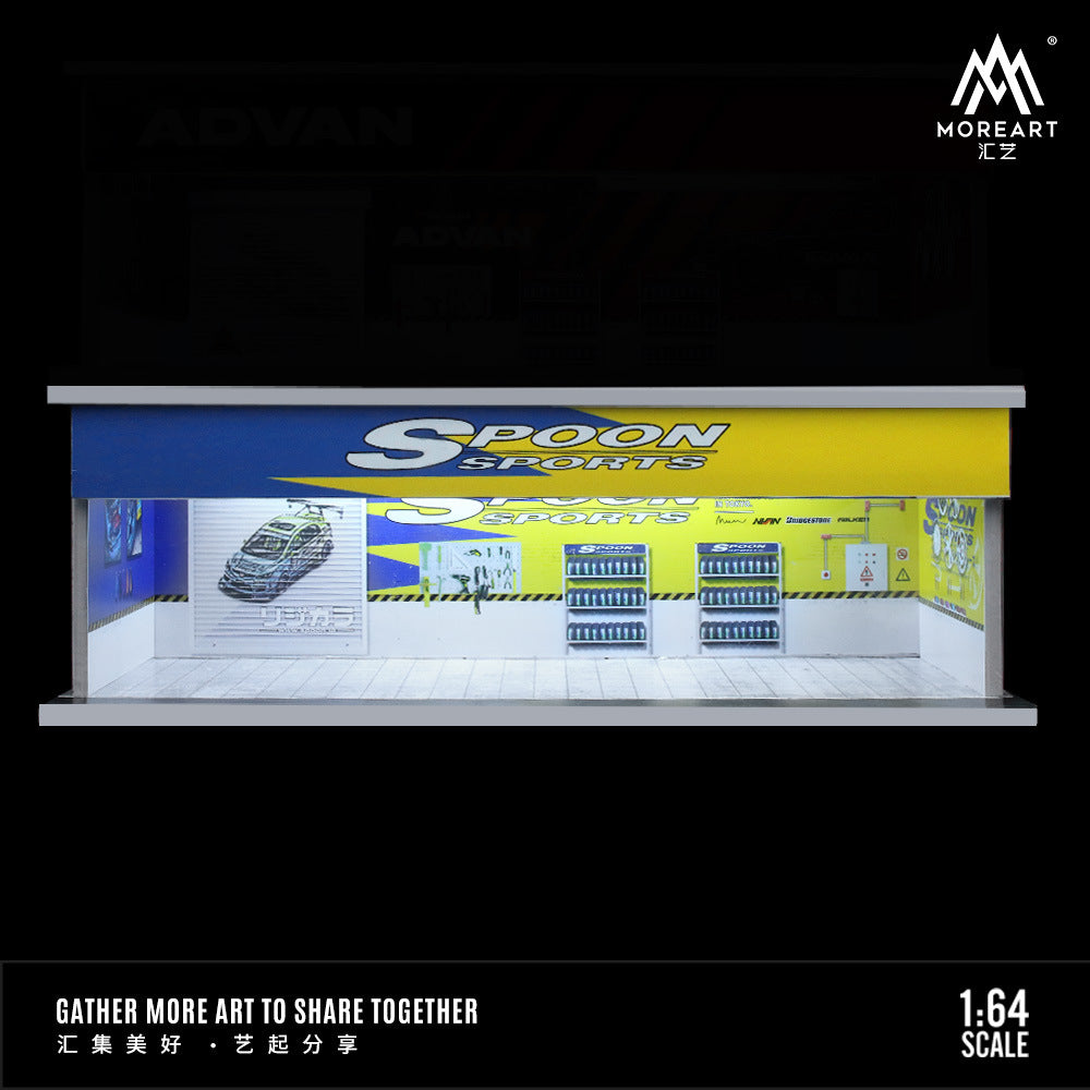 MoreArt 1:64 馬天尼飛勁 ADVAN和Spoon燈光版拼裝維修車間場景-CASEZONE