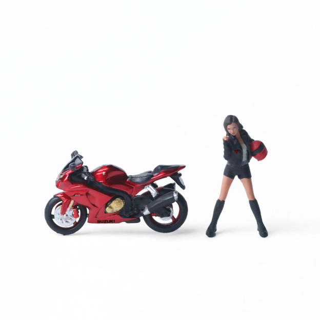 MoreArt1:64  鈴木透明紅摩托女郎仿真樹脂模型-CASEZONE