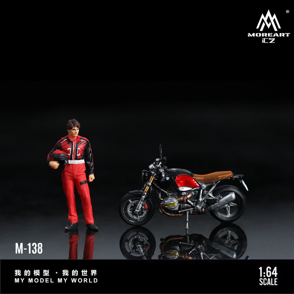 MoreArt1:64  寶馬R nineT黑紅摩托人偶仿真樹脂模型-CASEZONE
