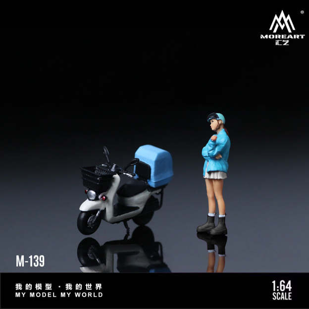 MoreArt1:64  白藍踏板金屬粉踏板摩托少女仿真樹脂模型-CASEZONE