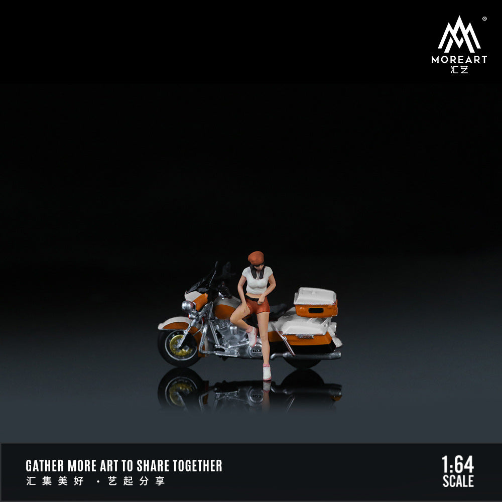 MoreArt1:64哈雷巡航白橘拉花摩托女郎人偶套裝樹脂模型-CASEZONE