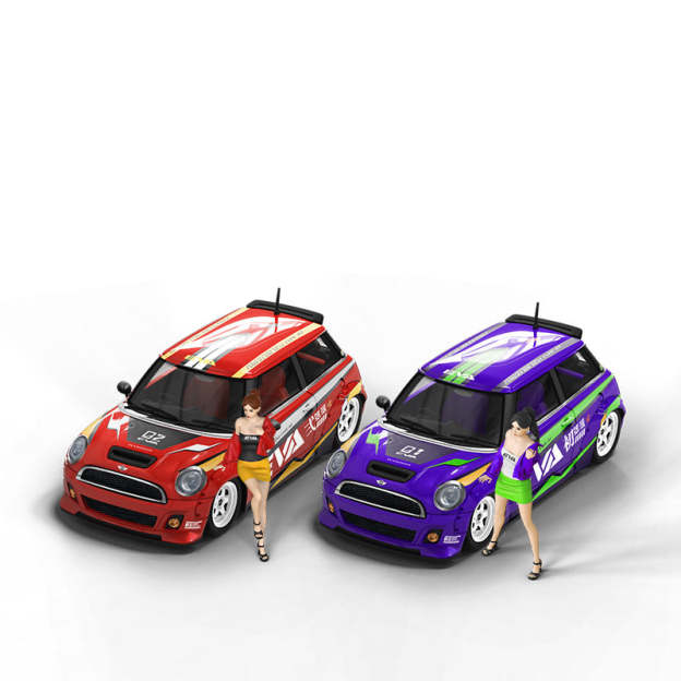 TM1:64 寶馬MINI COOPER EVA初號機 二號機仿真合金汽車模型-CASEZONE
