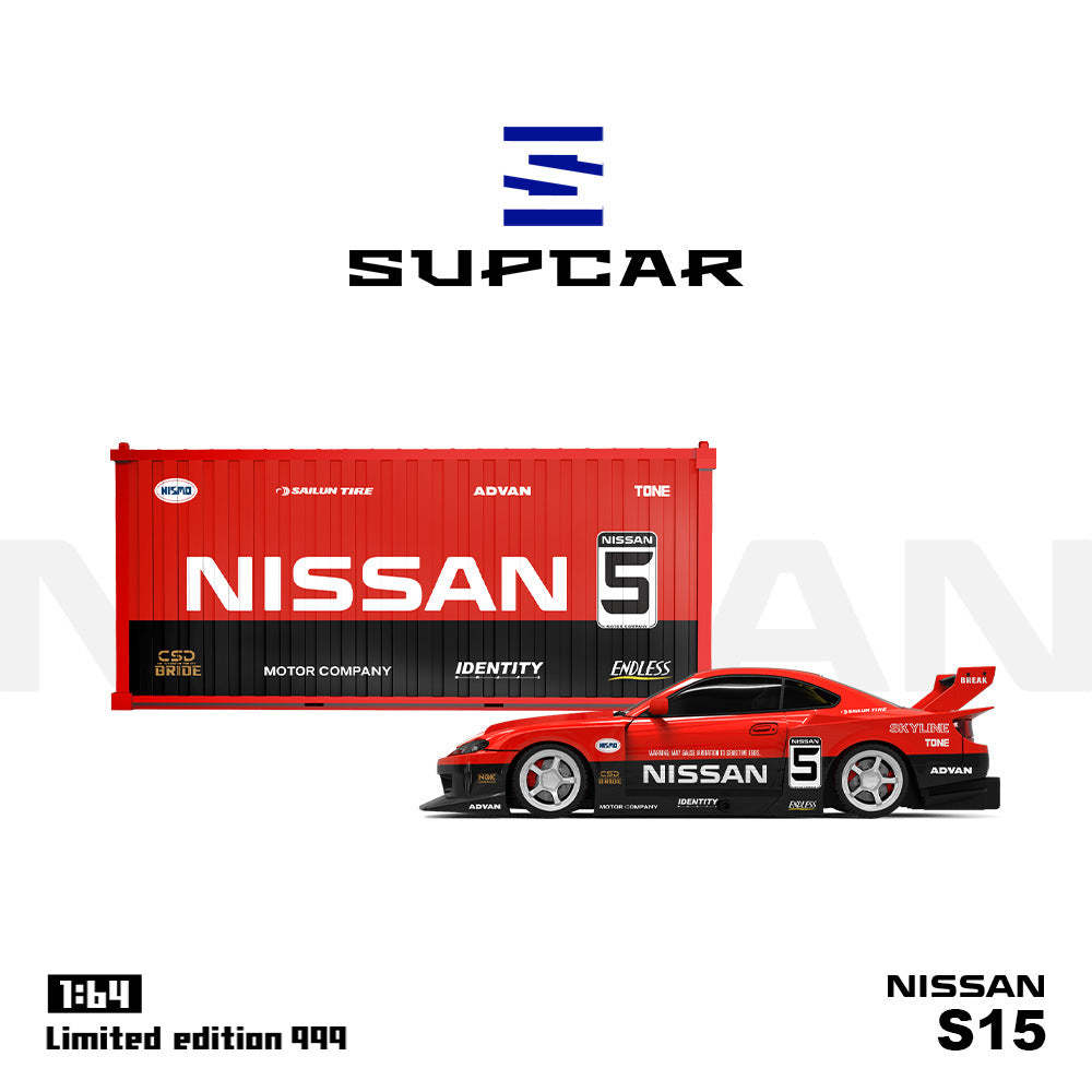 SUPCAR 1:64  S15前蓋可開紅黑系列集裝箱套裝 合金汽車模型-CASEZONE