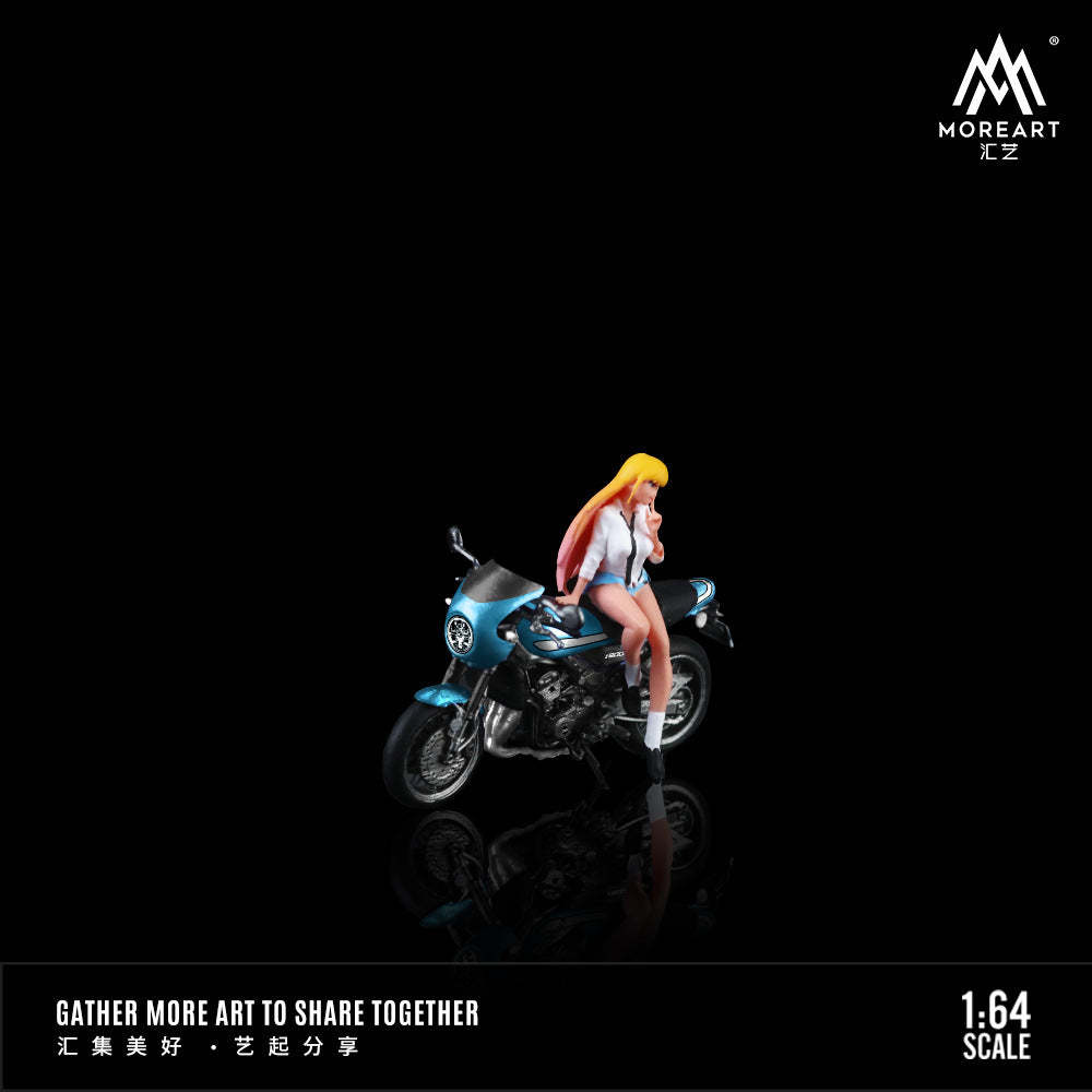 MoreArt1:64  川崎Z900RS藍色少女摩托人偶套裝樹脂模型-CASEZONE