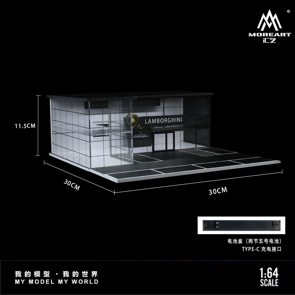 MoreArt1:64  雙層拼裝展廳蘭博 燈光場景模型-CASEZONE
