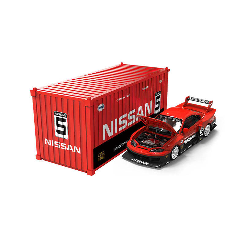 SUPCAR 1:64  S15前蓋可開紅黑系列集裝箱套裝 合金汽車模型-CASEZONE