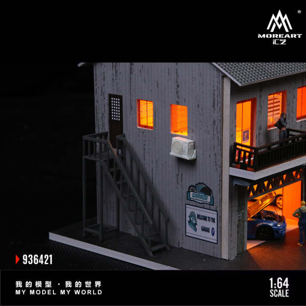 匯藝MoreArt1:64 日式自動車修理廠燈光場景仿真模型-CASEZONE