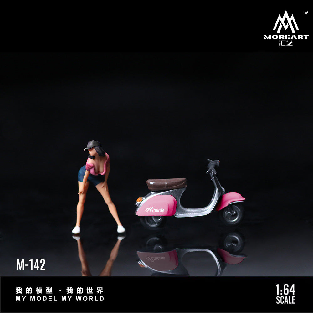 MoreArt1:64  粉色踏板車摩托人偶仿真樹脂模型-CASEZONE