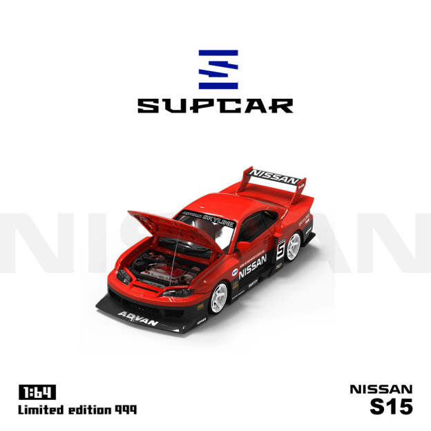 SUPCAR 1:64  S15前蓋可開紅黑系列集裝箱套裝 合金汽車模型-CASEZONE