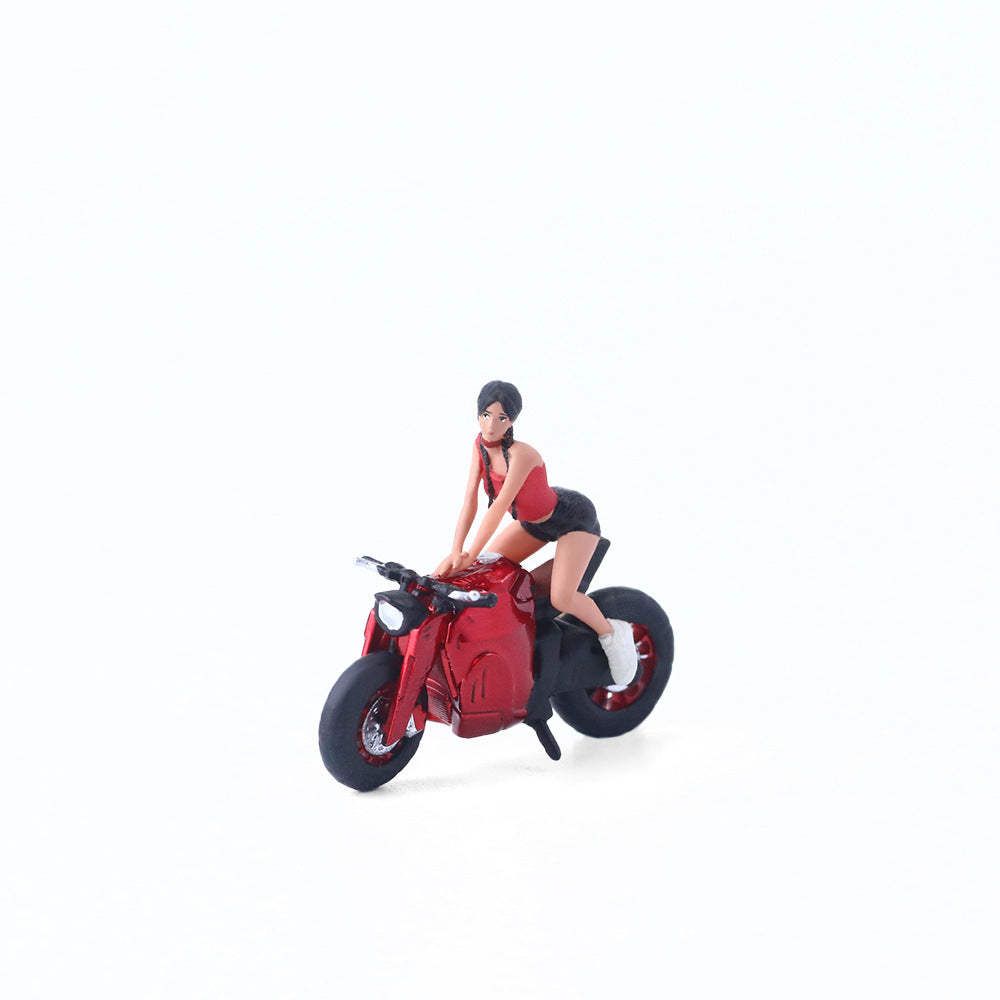 MoreArt1:64  短尾透明紅摩托女郎仿真樹脂模型-CASEZONE
