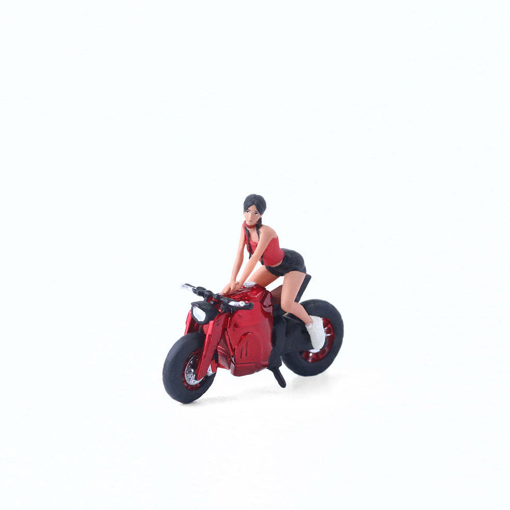 MoreArt1:64  短尾透明紅摩托女郎仿真樹脂模型-CASEZONE