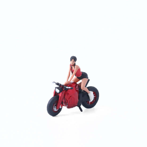 MoreArt1:64  短尾透明紅摩托女郎仿真樹脂模型-CASEZONE