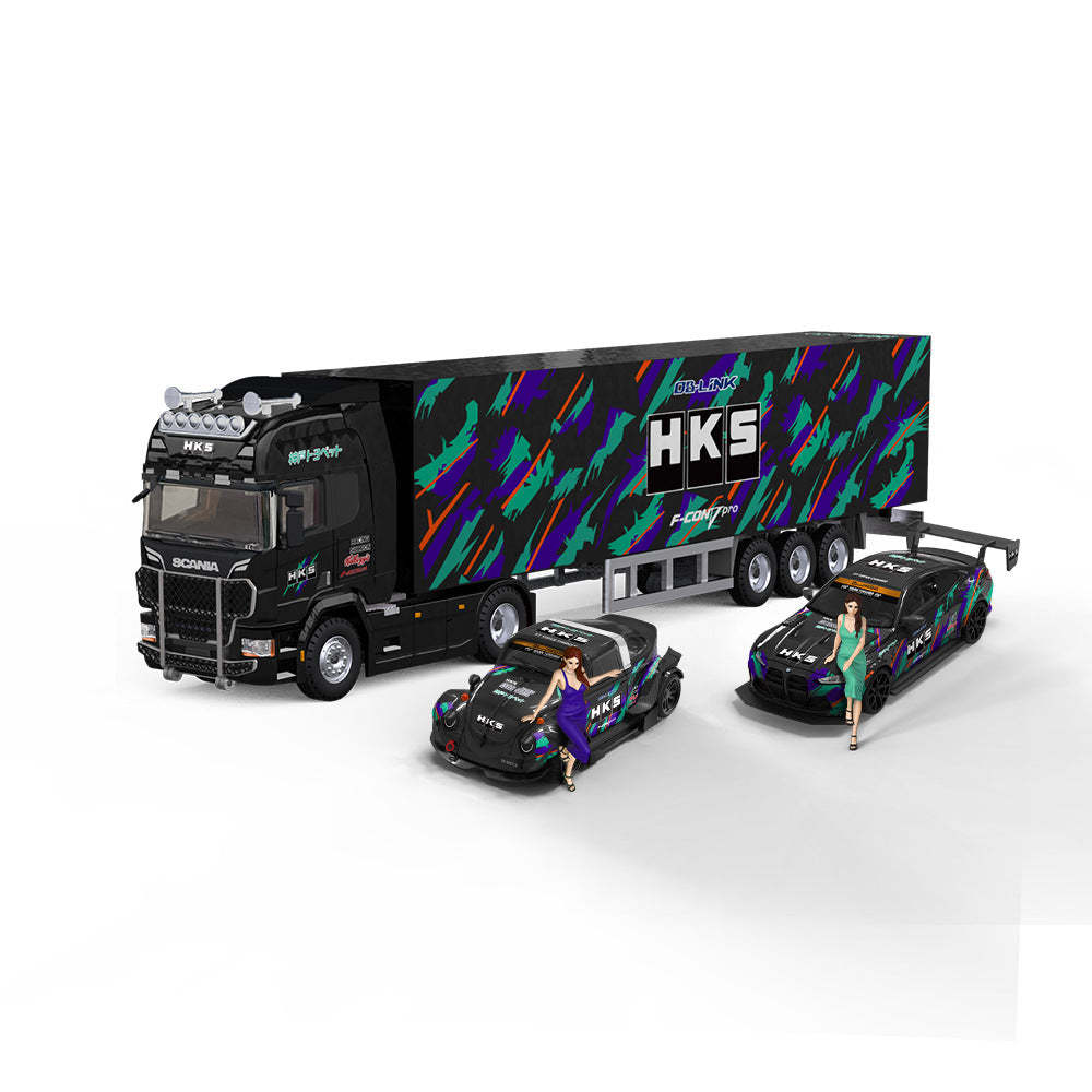 時光1:64 M4改裝款甲殼蟲斯堪尼亞貨櫃車HKS系列仿真合金車模型-CASEZONE