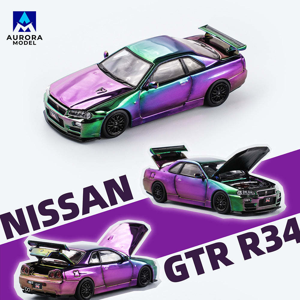 AM 2024汽車改裝展覽會展會限定 R34前後開蓋 合金車模型-CASEZONE