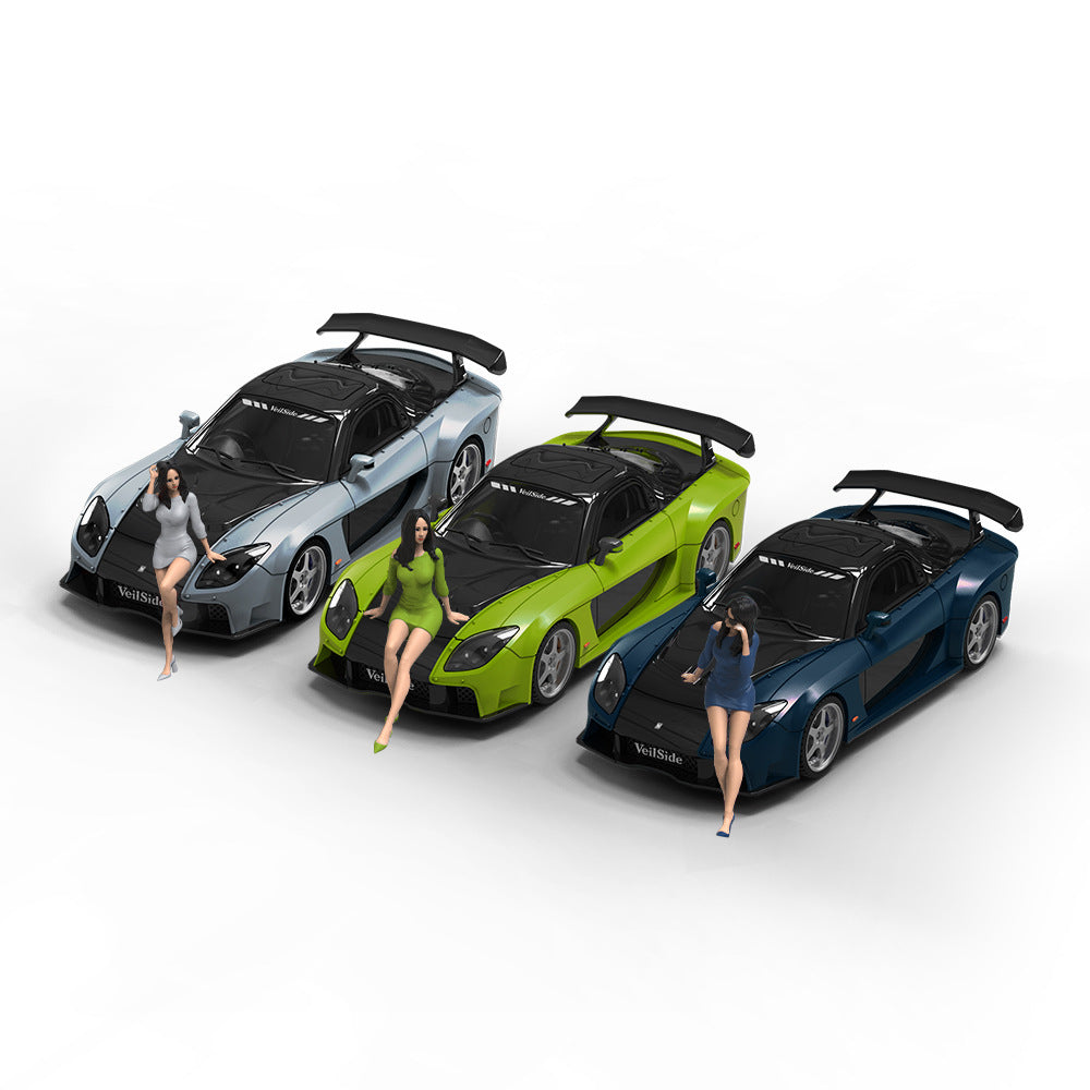 TM 1:64 馬自達RX-7 Veilside 黑銀 黑綠 黑藍仿真合金車模型-CASEZONE