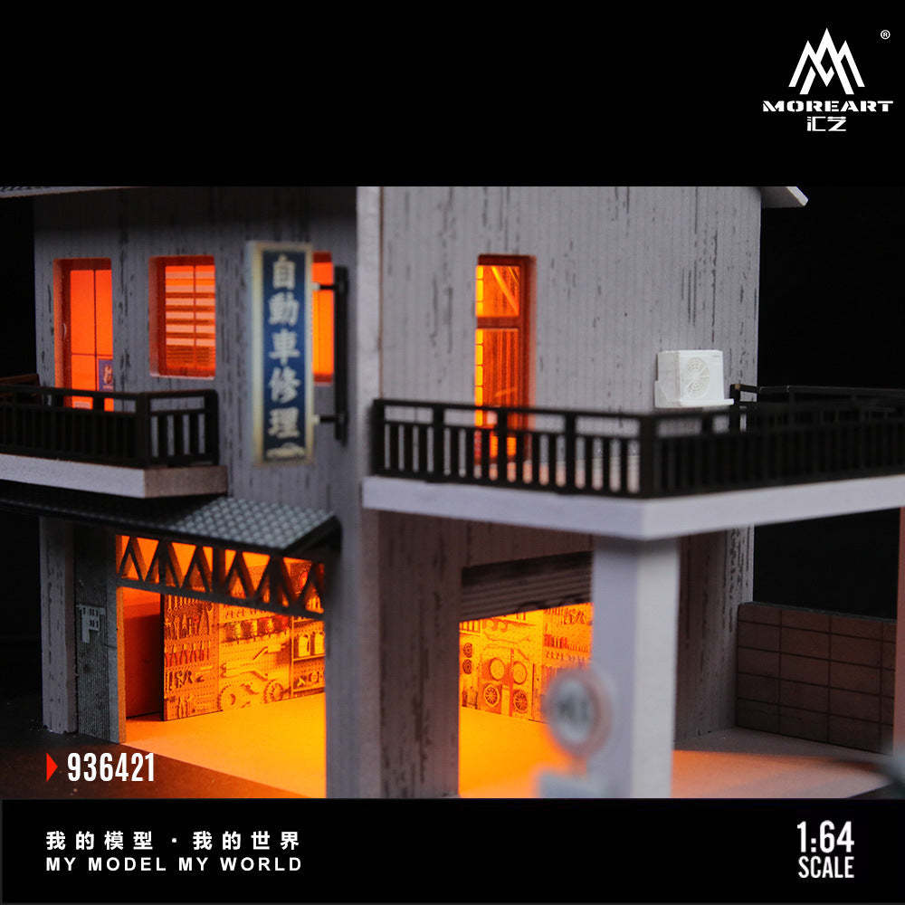 匯藝MoreArt1:64 日式自動車修理廠燈光場景仿真模型-CASEZONE