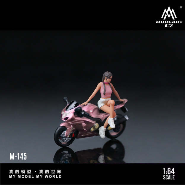 MoreArt1:64  鈴木蜜桃粉摩托女郎仿真樹脂模型-CASEZONE