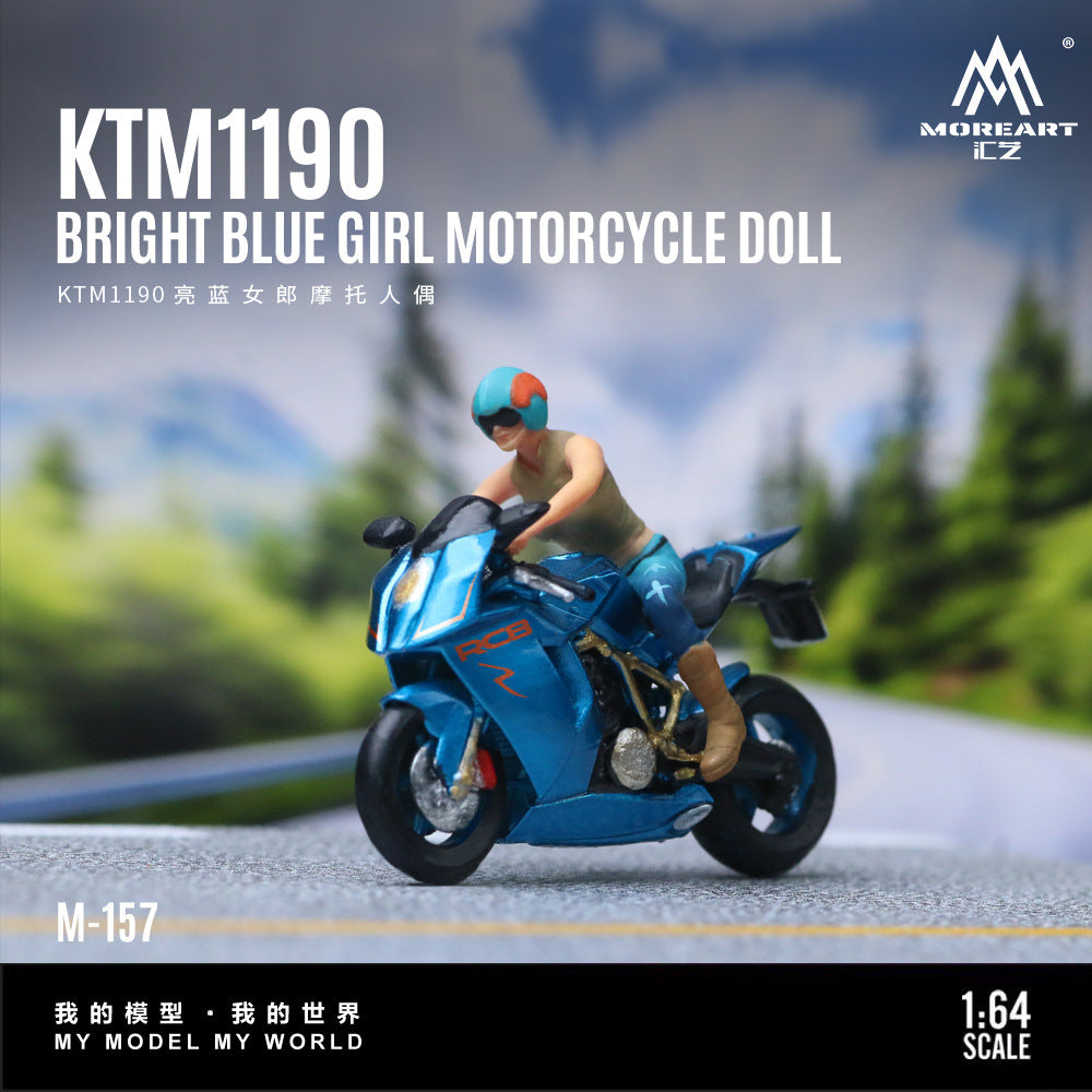 MoreArt 1:64 KTM1190亮藍女郎摩托人偶套裝仿真樹脂模型-CASEZONE
