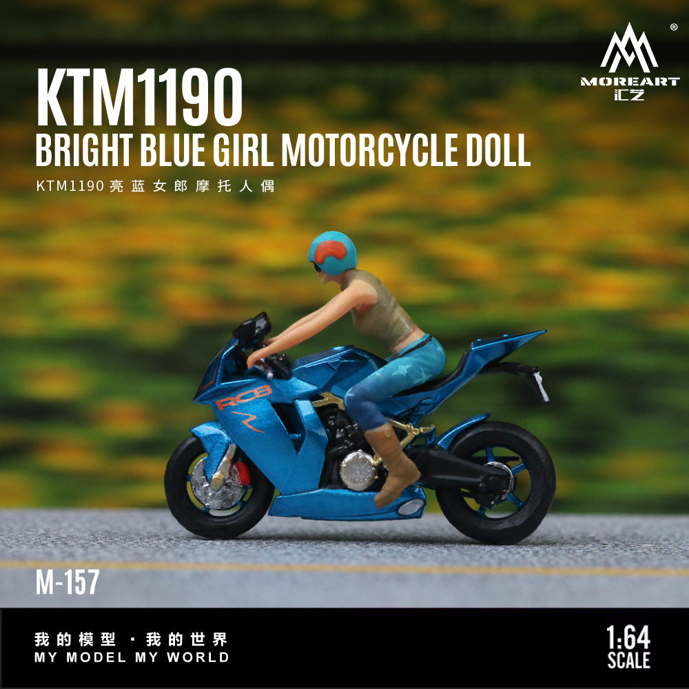 MoreArt 1:64 KTM1190亮藍女郎摩托人偶套裝仿真樹脂模型-CASEZONE