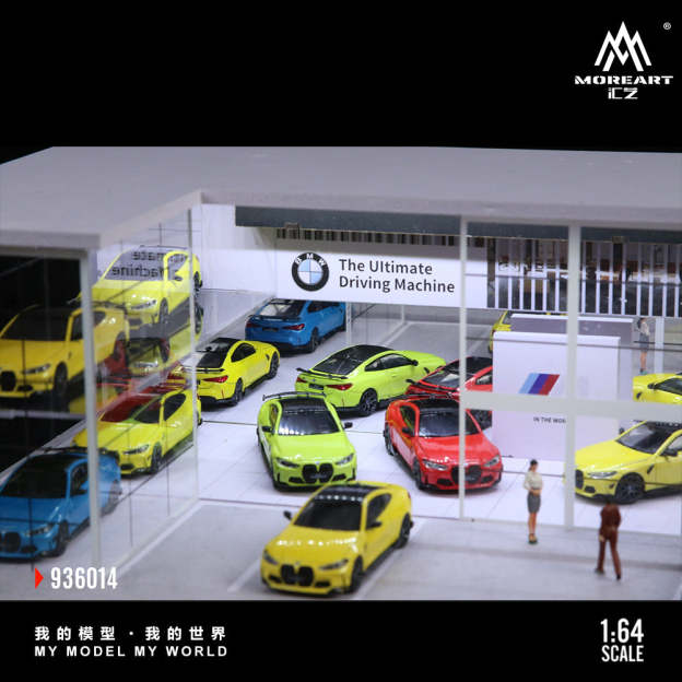 MoreArt1:64 雙層拼裝展廳寶馬店燈光場景模型-CASEZONE