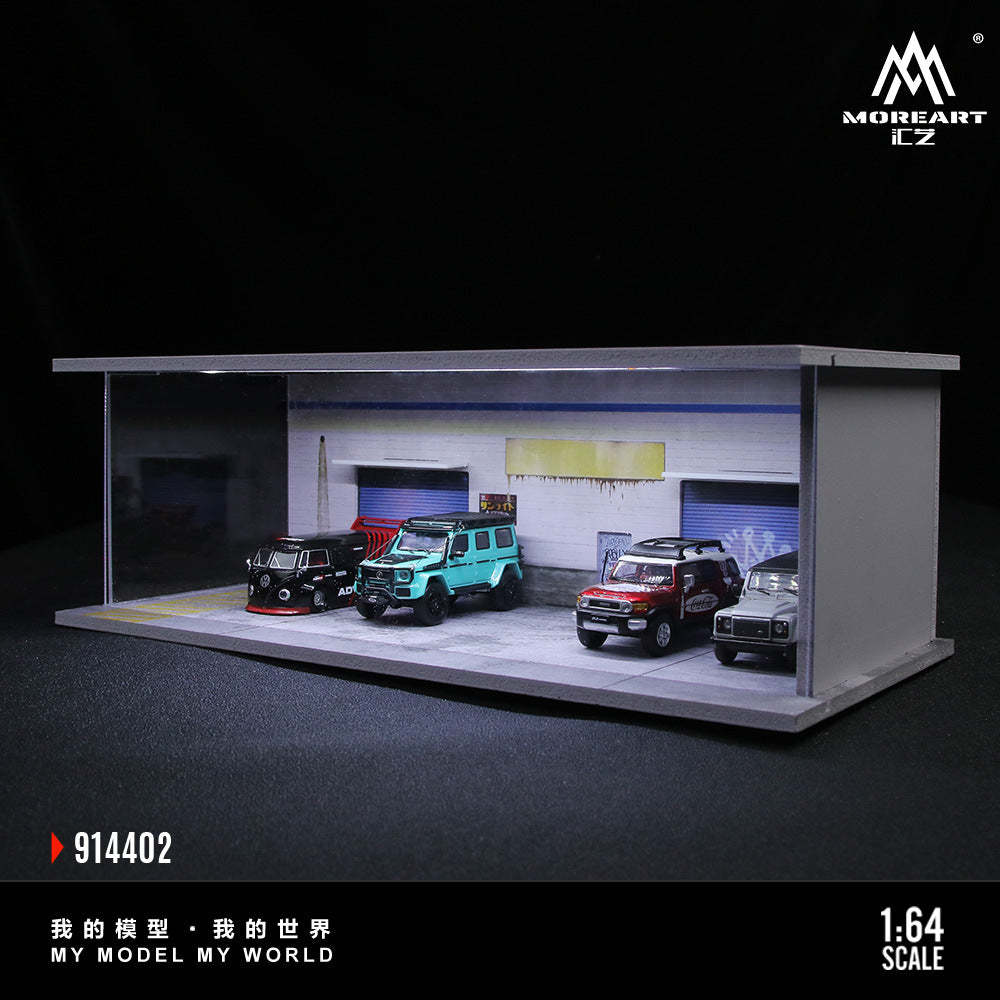 MoreArt1:64美式加油站 倉庫 櫻花停車場燈光版場景模型