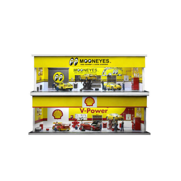 MoreArt 1:64 月亮眼 殼牌Shell維修車間燈光版拼裝場景-CASEZONE