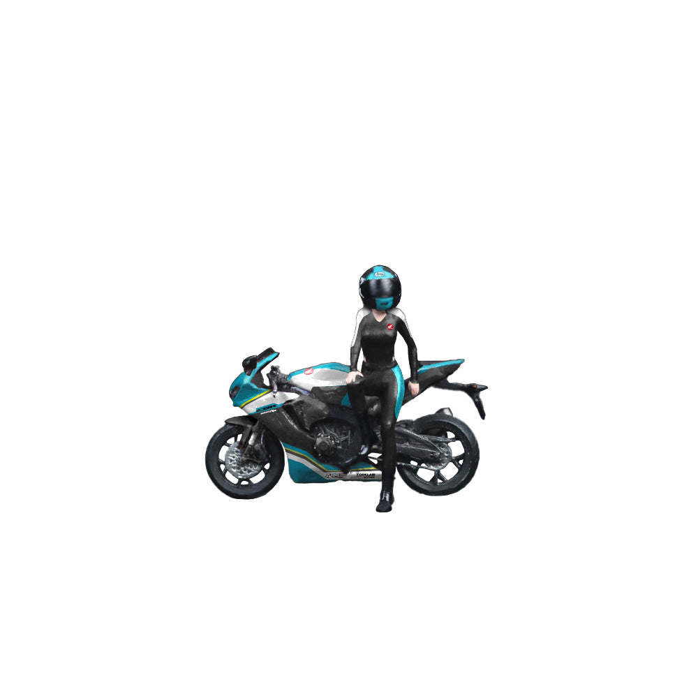 1:64  本田 CBR 1000RR藍色拉花摩托人偶套裝樹脂模型-CASEZONE