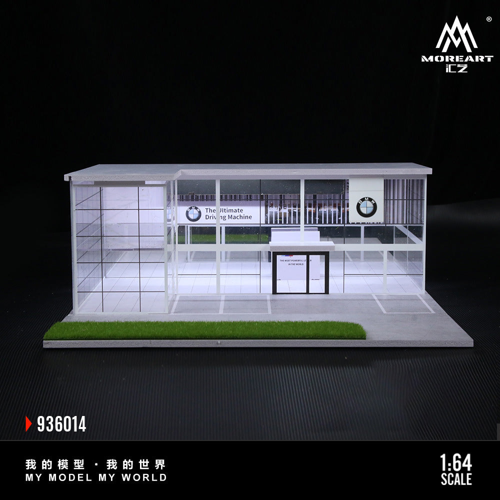 MoreArt1:64 雙層拼裝展廳寶馬店燈光場景模型-CASEZONE