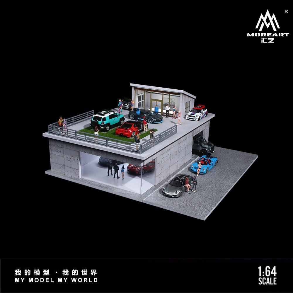 匯藝MoreArt1:64 陽光房燈光版場景仿真模型 停車位擺件-CASEZONE