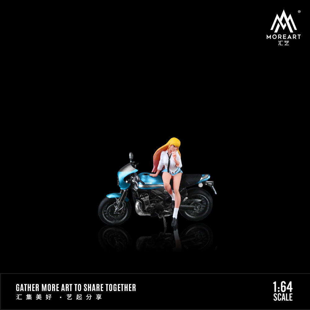 MoreArt1:64  川崎Z900RS藍色少女摩托人偶套裝樹脂模型-CASEZONE