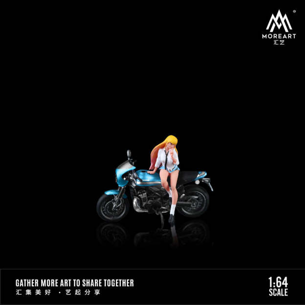MoreArt1:64  川崎Z900RS藍色少女摩托人偶套裝樹脂模型-CASEZONE