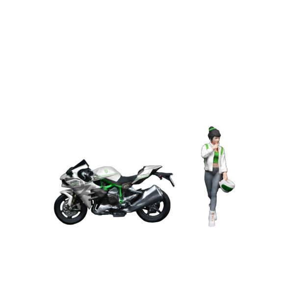 MoreArt1:64  川崎白色拉花少女摩托人偶套裝樹脂模型-CASEZONE