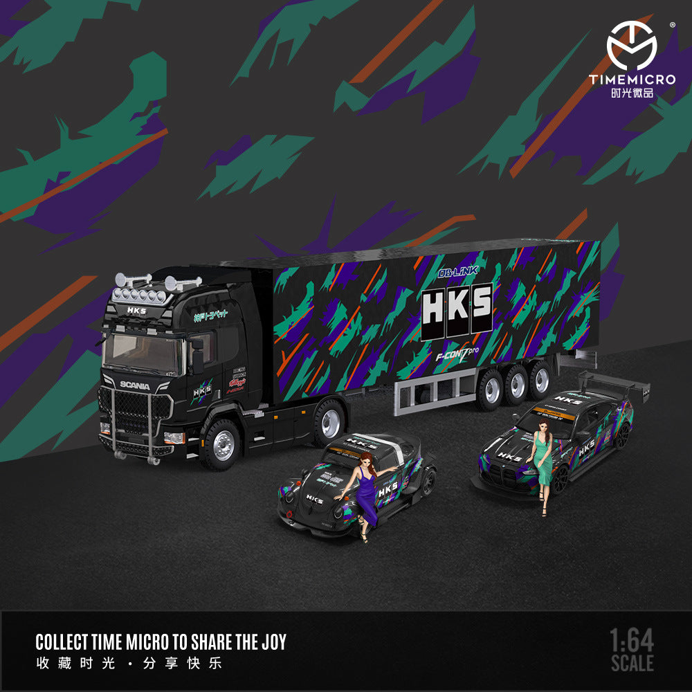 時光1:64 M4改裝款甲殼蟲斯堪尼亞貨櫃車HKS系列仿真合金車模型-CASEZONE