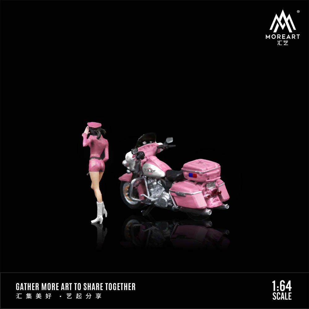 MoreArt 1:64 哈雷巡航摩托粉裝女警套裝仿真樹脂模型-CASEZONE