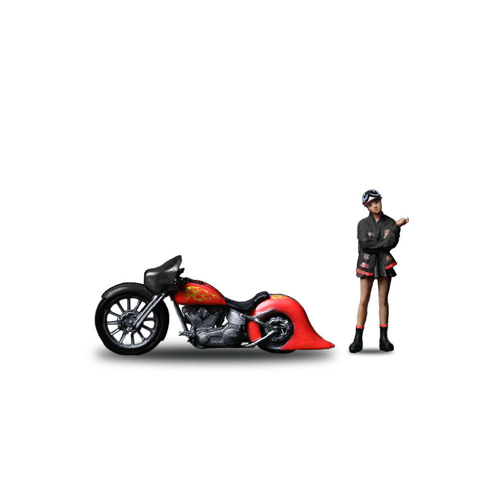 MoreArt1:64  紅焰復古摩托女郎人偶套裝樹脂模型-CASEZONE
