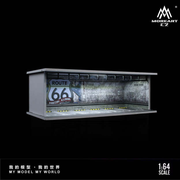 MoreArt 1:64 停車場燈光版拼裝場景 停車位擺件-CASEZONE