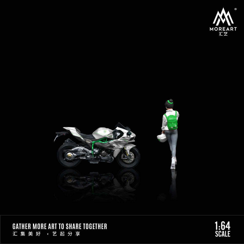 MoreArt1:64  川崎白色拉花少女摩托人偶套裝樹脂模型-CASEZONE