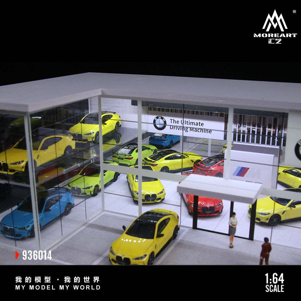 MoreArt1:64 雙層拼裝展廳寶馬店燈光場景模型-CASEZONE
