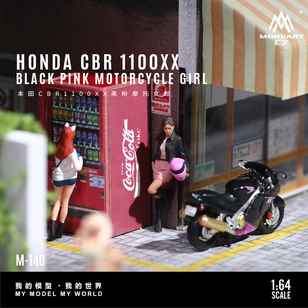 MoreArt 1:64  本田CBR1100XX黑粉 天藍色摩托女郎 樹脂模型-CASEZONE
