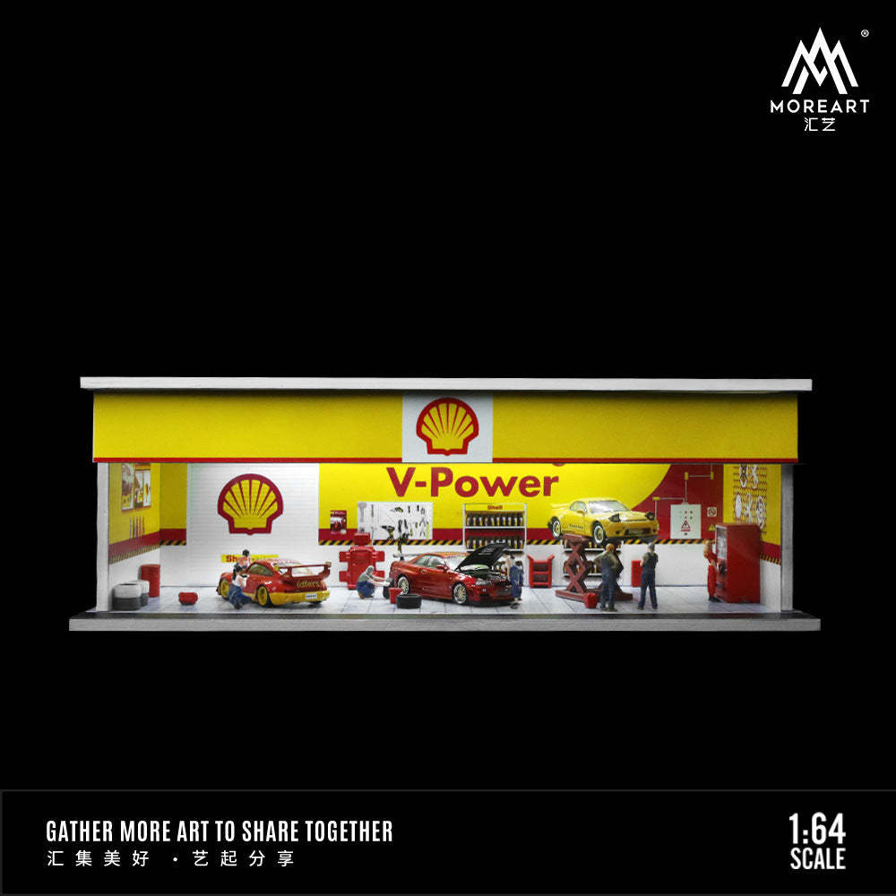 MoreArt 1:64 月亮眼 殼牌Shell維修車間燈光版拼裝場景-CASEZONE