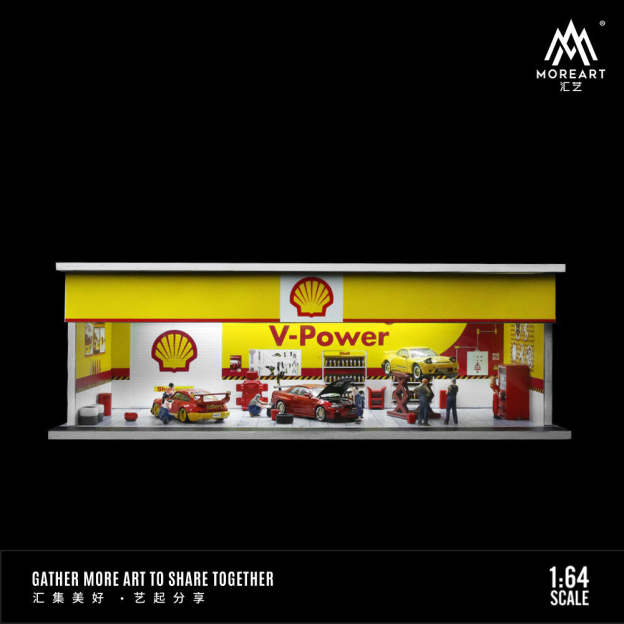 MoreArt 1:64 月亮眼 殼牌Shell維修車間燈光版拼裝場景-CASEZONE