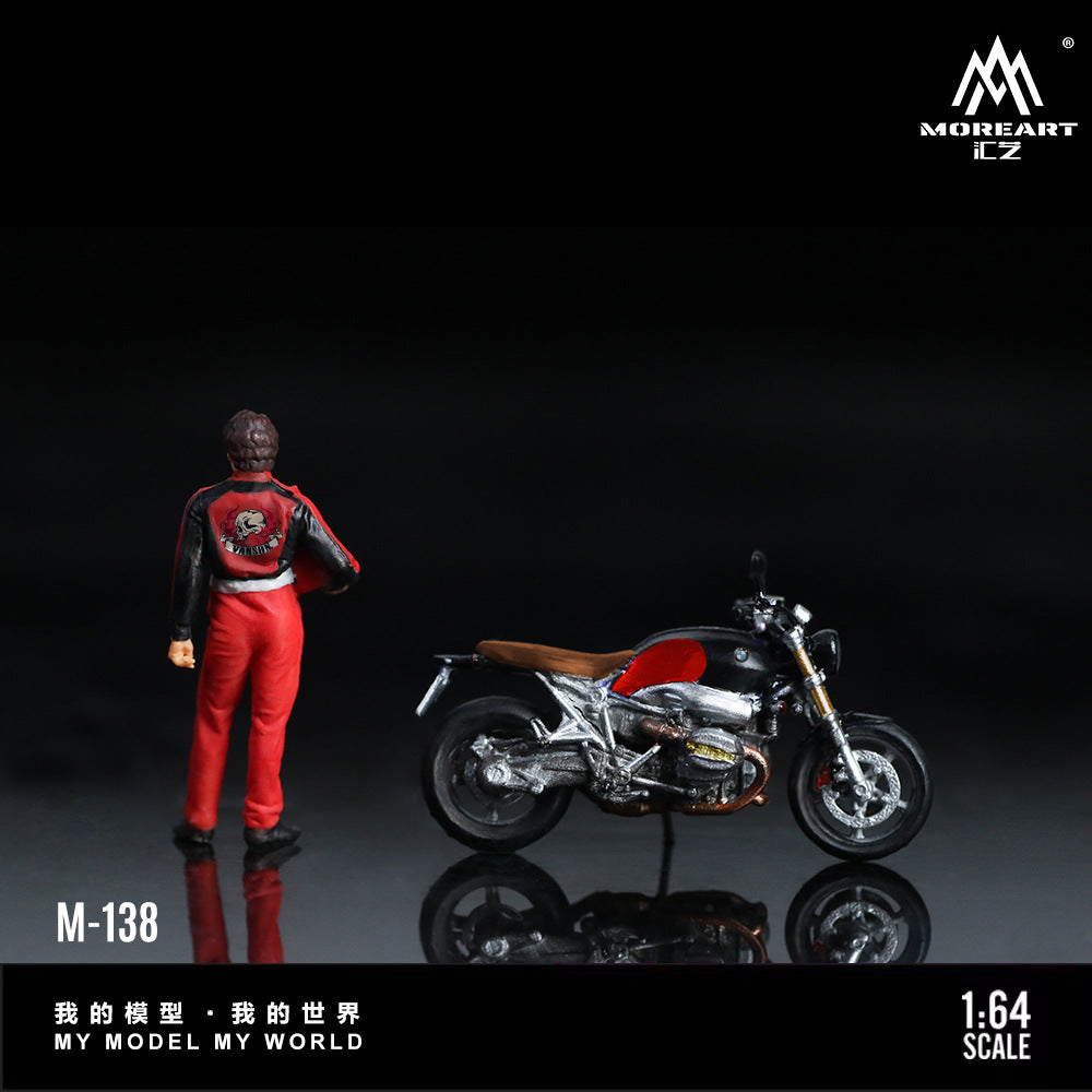MoreArt1:64  寶馬R nineT黑紅摩托人偶仿真樹脂模型-CASEZONE