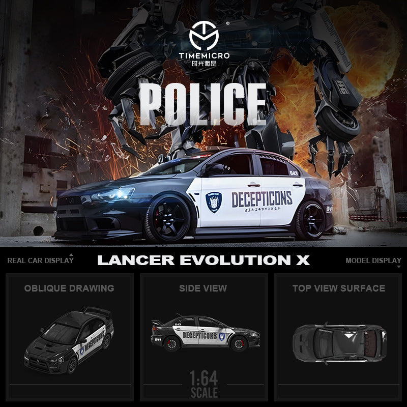 時光TimeMicro1:64 三菱EVO十代警車塗裝仿真合金汽車模型-CASEZONE