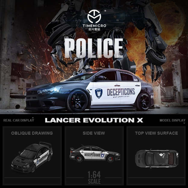 時光TimeMicro1:64 三菱EVO十代警車塗裝仿真合金汽車模型-CASEZONE