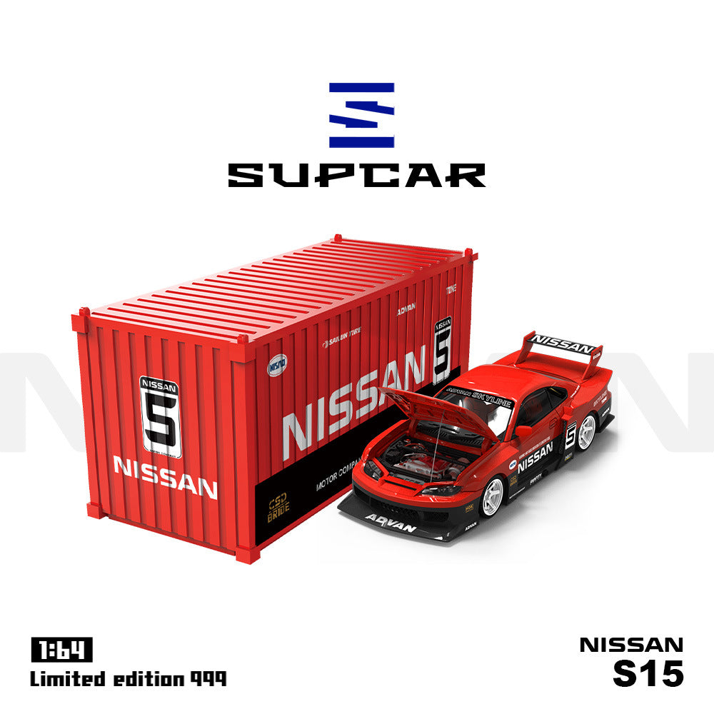 SUPCAR 1:64  S15前蓋可開紅黑系列集裝箱套裝 合金汽車模型-CASEZONE
