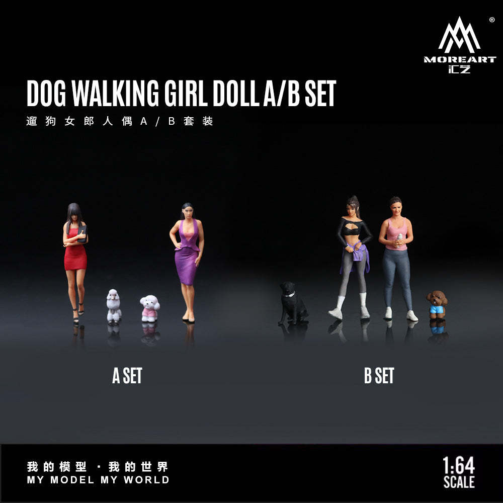 MoreArt1:64  遛狗女郎人偶套裝仿真樹脂模型-CASEZONE
