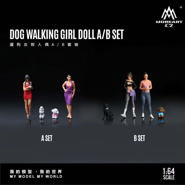 MoreArt1:64  遛狗女郎人偶套裝仿真樹脂模型-CASEZONE