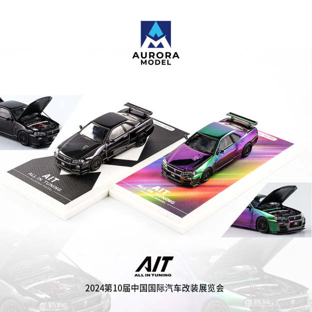 AM 2024汽車改裝展覽會展會限定 R34前後開蓋 合金車模型-CASEZONE